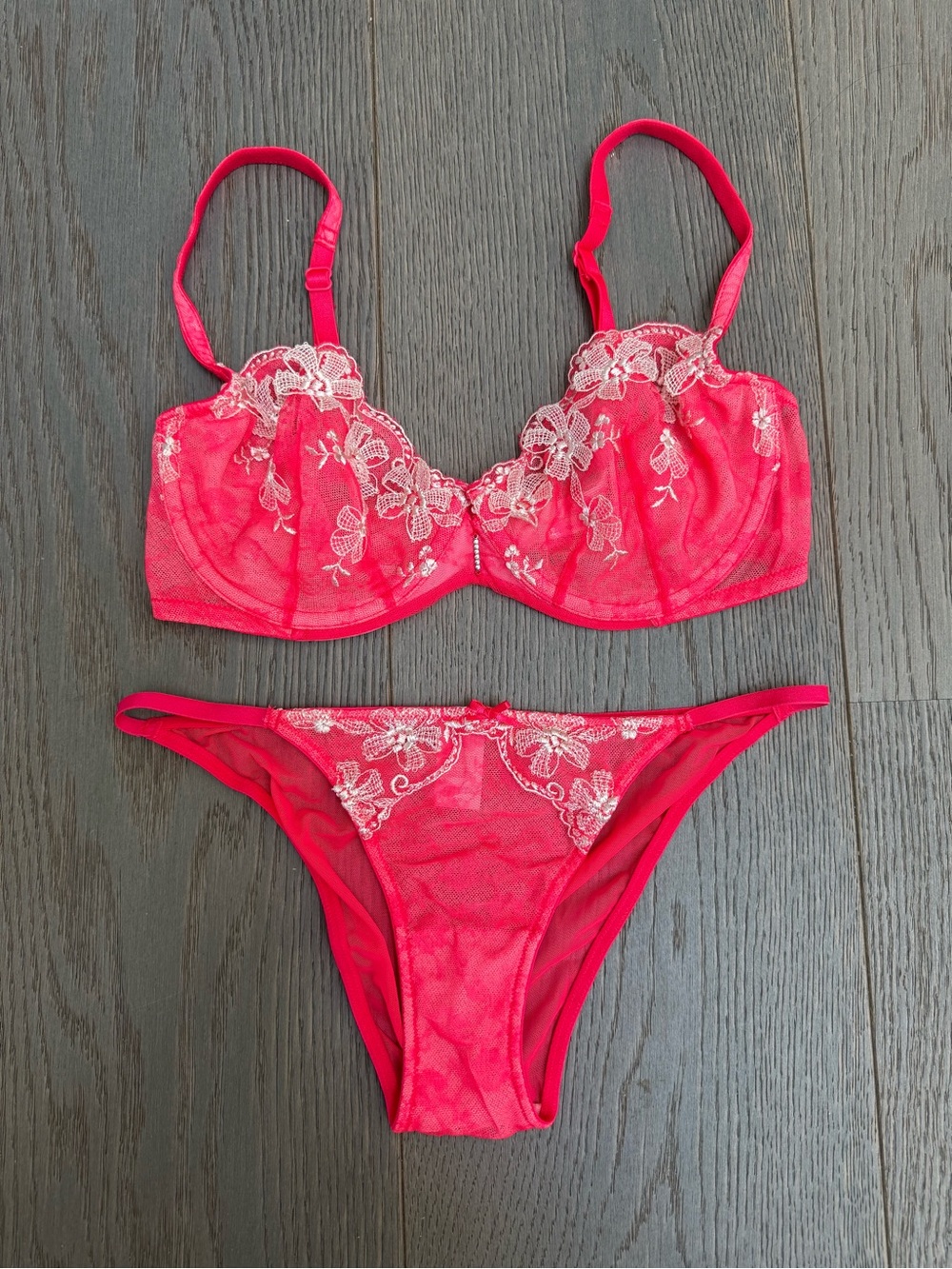 Victoria’s Secret Elegant Coral Lace Balconette Bra and panties